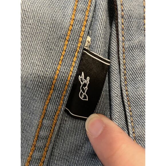 AKOO Men’s Size M Denim Jean Jacket Distressed Streetwear Urban Style - Picture 11 of 15